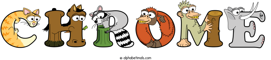 Chrome animal word art spelling Chrome with Alphabetimals - cartoon alphabet animals