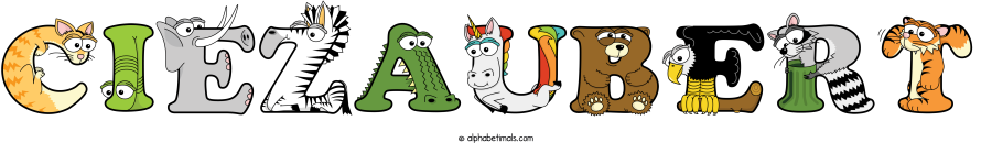 Ciezaubert animal word art spelling Ciezaubert with Alphabetimals - cartoon alphabet animals