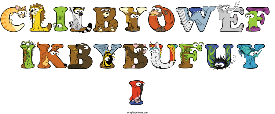 Clilbyowef  Ikbybufuy I animal word art spelling Clilbyowef  Ikbybufuy I with Alphabetimals - cartoon alphabet animals