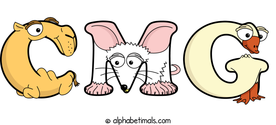 Cmg animal word art spelling Cmg with Alphabetimals - cartoon alphabet animals