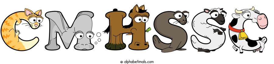 Cmhssc animal word art spelling Cmhssc with Alphabetimals - cartoon alphabet animals