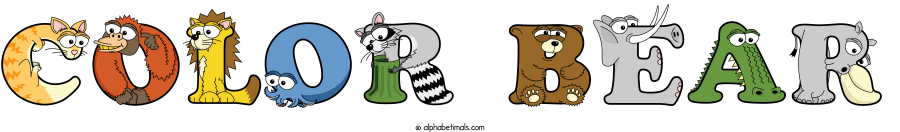 Color Bear animal word art spelling Color Bear with Alphabetimals - cartoon alphabet animals