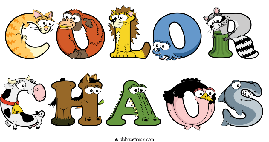 Color Chaos animal word art spelling Color Chaos with Alphabetimals - cartoon alphabet animals