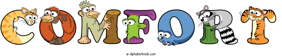 Comfort animal word art spelling Comfort with Alphabetimals - cartoon alphabet animals