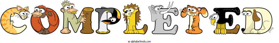 Completed animal word art spelling Completed with Alphabetimals - cartoon alphabet animals