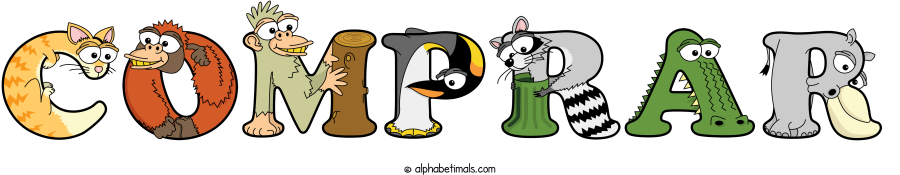 Comprar animal word art spelling Comprar with Alphabetimals - cartoon alphabet animals