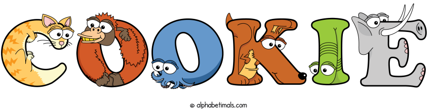 Cookie animal word art spelling Cookie with Alphabetimals - cartoon alphabet animals