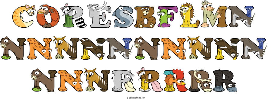 Coresbflmn Nnnnnnnnnn Nnnrrrrr animal word art spelling Coresbflmn Nnnnnnnnnn Nnnrrrrr with Alphabetimals - cartoon alphabet animals