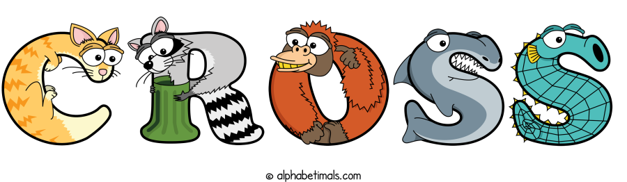 Cross animal word art spelling Cross with Alphabetimals - cartoon alphabet animals