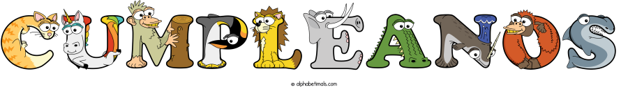 Cumpleanos animal word art spelling Cumpleanos with Alphabetimals - cartoon alphabet animals