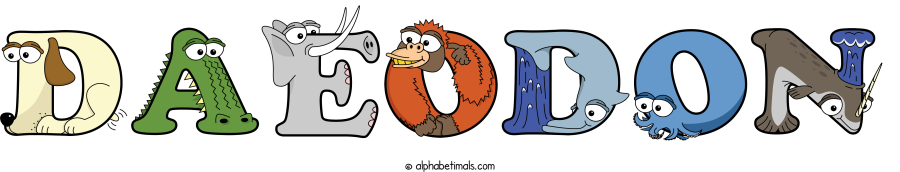 Daeodon animal word art spelling Daeodon with Alphabetimals - cartoon alphabet animals