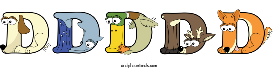 Ddddd animal word art spelling Ddddd with Alphabetimals - cartoon alphabet animals