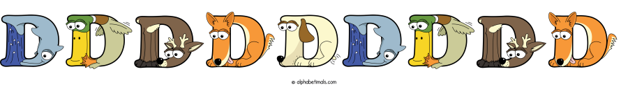 Ddddddddd animal word art spelling Ddddddddd with Alphabetimals - cartoon alphabet animals