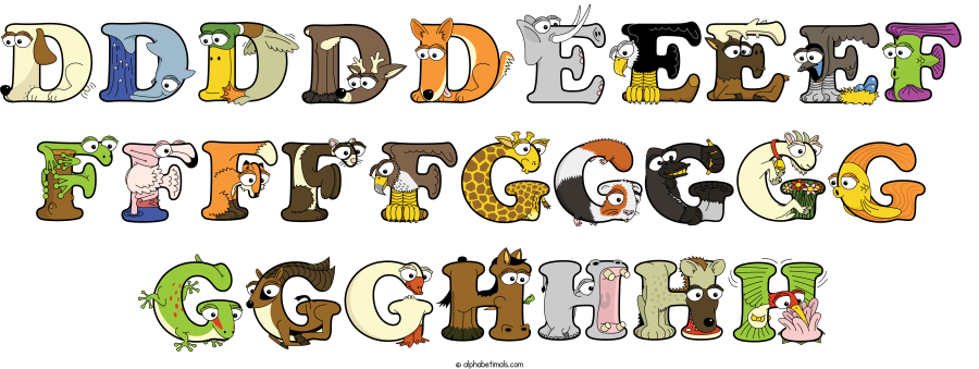 Dddddeeeef Fffffggggg Ggghhhh animal word art spelling Dddddeeeef Fffffggggg Ggghhhh with Alphabetimals - cartoon alphabet animals