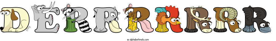 Derrrrrrr animal word art spelling Derrrrrrr with Alphabetimals - cartoon alphabet animals