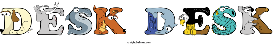 Desk Desk animal word art spelling Desk Desk with Alphabetimals - cartoon alphabet animals