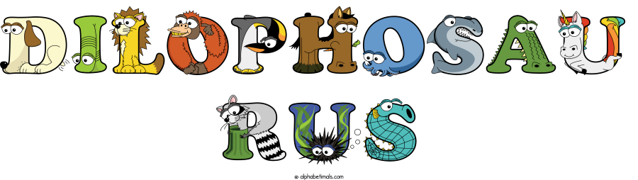 Dilophosau Rus animal word art spelling Dilophosau Rus with Alphabetimals - cartoon alphabet animals