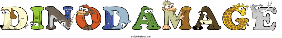 Dinodamage animal word art spelling Dinodamage with Alphabetimals - cartoon alphabet animals
