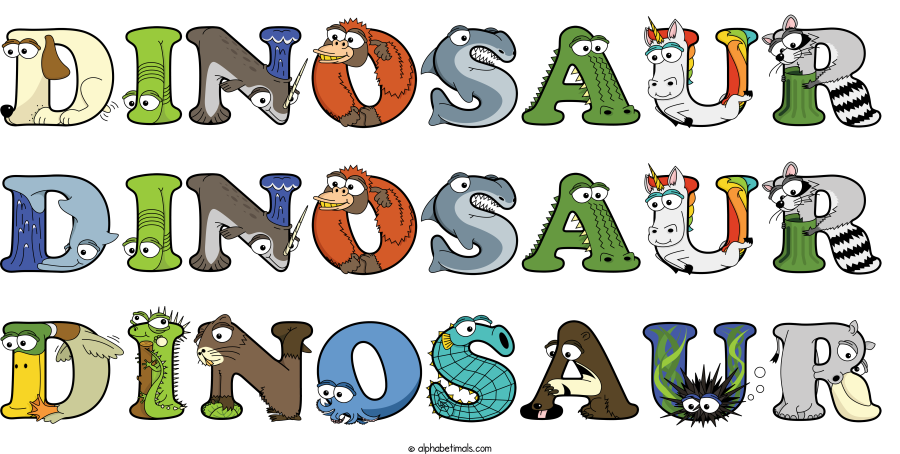 Dinosaur Dinosaur Dinosaur animal word art spelling Dinosaur Dinosaur Dinosaur with Alphabetimals - cartoon alphabet animals