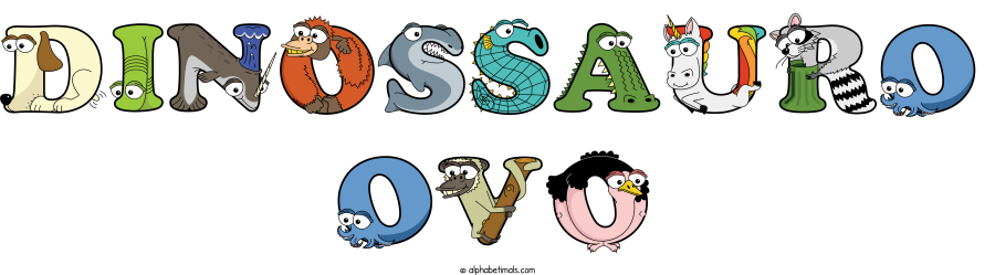 Dinossauro Ovo animal word art spelling Dinossauro Ovo with Alphabetimals - cartoon alphabet animals