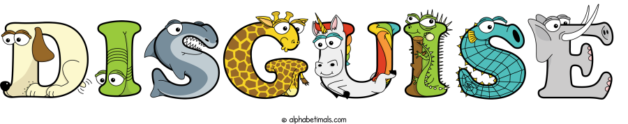 Disguise animal word art spelling Disguise with Alphabetimals - cartoon alphabet animals