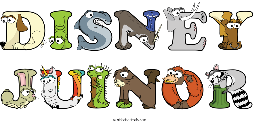 Disney Juinor animal word art spelling Disney Juinor with Alphabetimals - cartoon alphabet animals