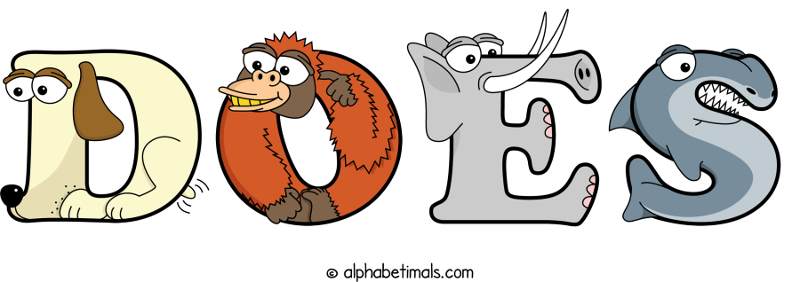 Does animal word art spelling Does with Alphabetimals - cartoon alphabet animals