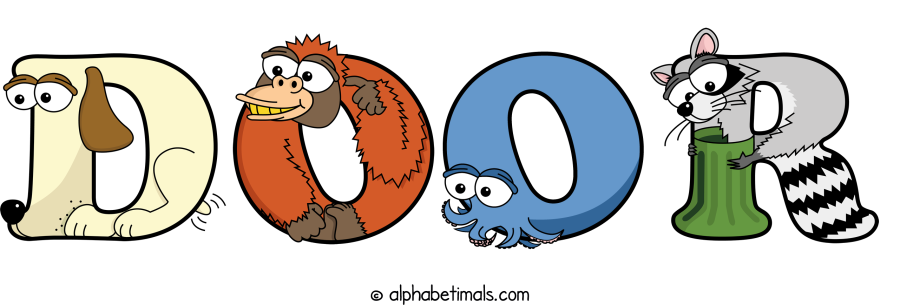 Door animal word art spelling Door with Alphabetimals - cartoon alphabet animals