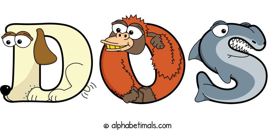 Dos animal word art spelling Dos with Alphabetimals - cartoon alphabet animals