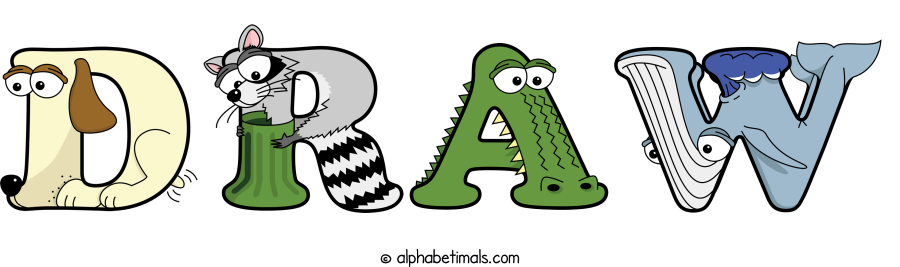 Draw animal word art spelling Draw with Alphabetimals - cartoon alphabet animals
