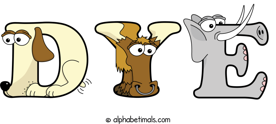 Dye animal word art spelling Dye with Alphabetimals - cartoon alphabet animals