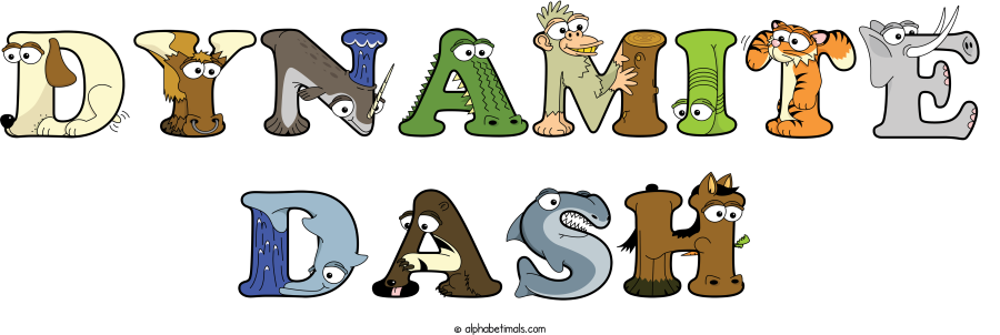 Dynamite Dash animal word art spelling Dynamite Dash with Alphabetimals - cartoon alphabet animals