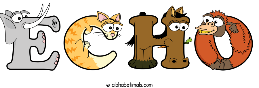 Echo animal word art spelling Echo with Alphabetimals - cartoon alphabet animals