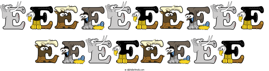 Eeeeeeeeee  Eeeeeeee animal word art spelling Eeeeeeeeee  Eeeeeeee with Alphabetimals - cartoon alphabet animals