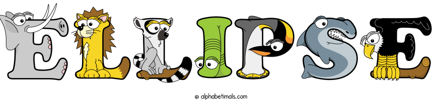 Ellipse animal word art spelling Ellipse with Alphabetimals - cartoon alphabet animals