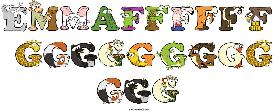 Emmaffffff  Ggggggggg Ggg animal word art spelling Emmaffffff  Ggggggggg Ggg with Alphabetimals - cartoon alphabet animals