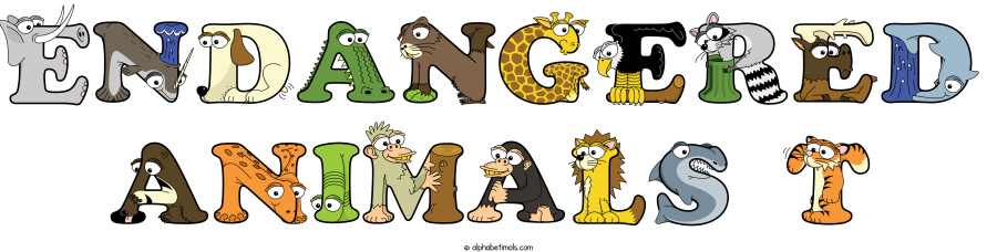 Endangered Animals T animal word art spelling Endangered Animals T with Alphabetimals - cartoon alphabet animals