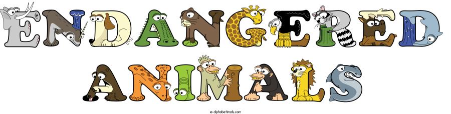 Endangered Animals animal word art spelling Endangered Animals with Alphabetimals - cartoon alphabet animals