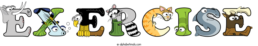 Exercise animal word art spelling Exercise with Alphabetimals - cartoon alphabet animals