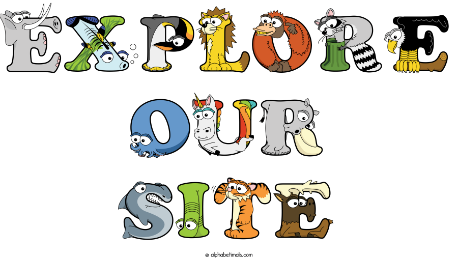 Explore Our Site animal word art spelling Explore Our Site with Alphabetimals - cartoon alphabet animals