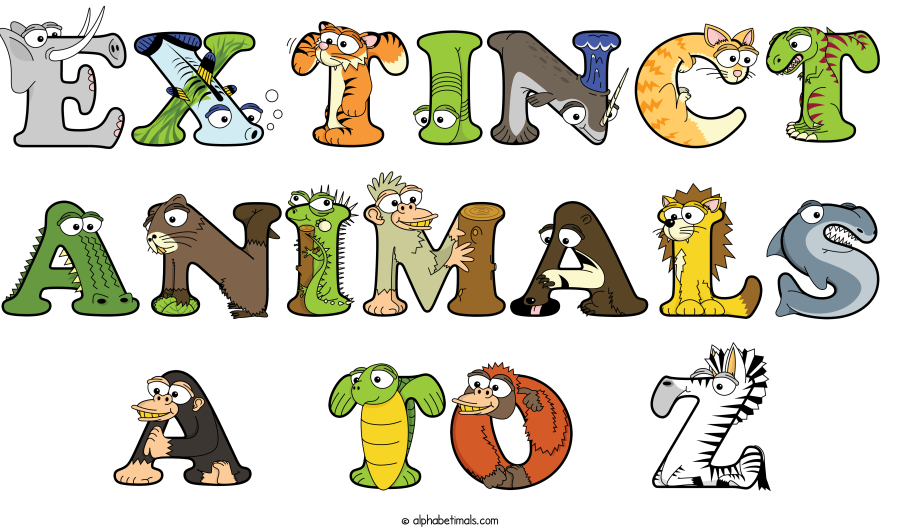 Extinct Animals A To Z animal word art spelling Extinct Animals A To Z with Alphabetimals - cartoon alphabet animals