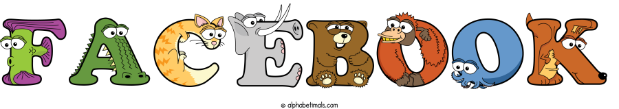 Facebook animal word art spelling Facebook with Alphabetimals - cartoon alphabet animals