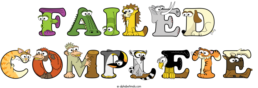 Failed Complete animal word art spelling Failed Complete with Alphabetimals - cartoon alphabet animals