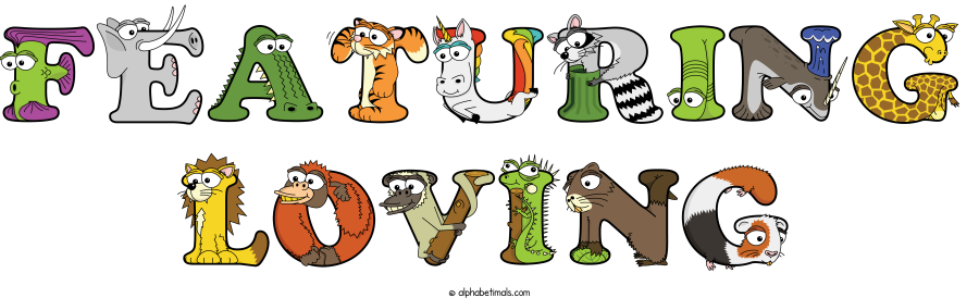 Featuring Loving animal word art spelling Featuring Loving with Alphabetimals - cartoon alphabet animals