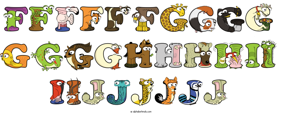 Ffffffgggg Gggghhhhii Iijjjjjj animal word art spelling Ffffffgggg Gggghhhhii Iijjjjjj with Alphabetimals - cartoon alphabet animals