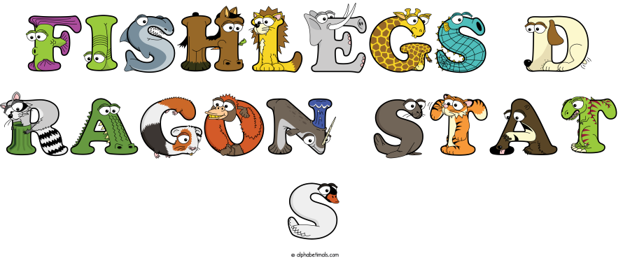 Fishlegs D Ragon Stat S animal word art spelling Fishlegs D Ragon Stat S with Alphabetimals - cartoon alphabet animals