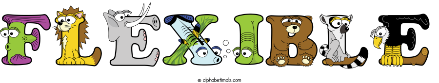 Flexible animal word art spelling Flexible with Alphabetimals - cartoon alphabet animals