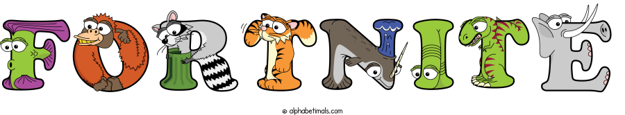 Fortnite animal word art spelling Fortnite with Alphabetimals - cartoon alphabet animals