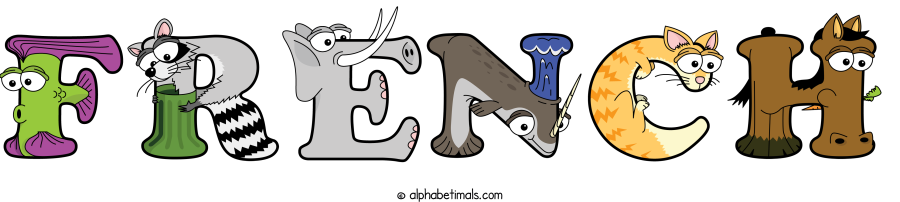 French animal word art spelling French with Alphabetimals - cartoon alphabet animals