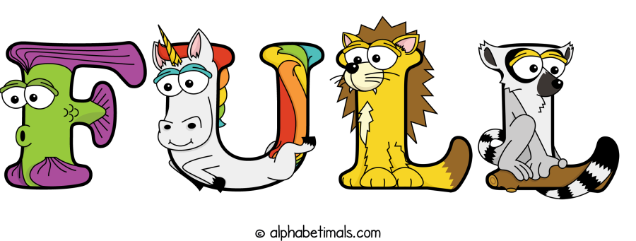 Full animal word art spelling Full with Alphabetimals - cartoon alphabet animals